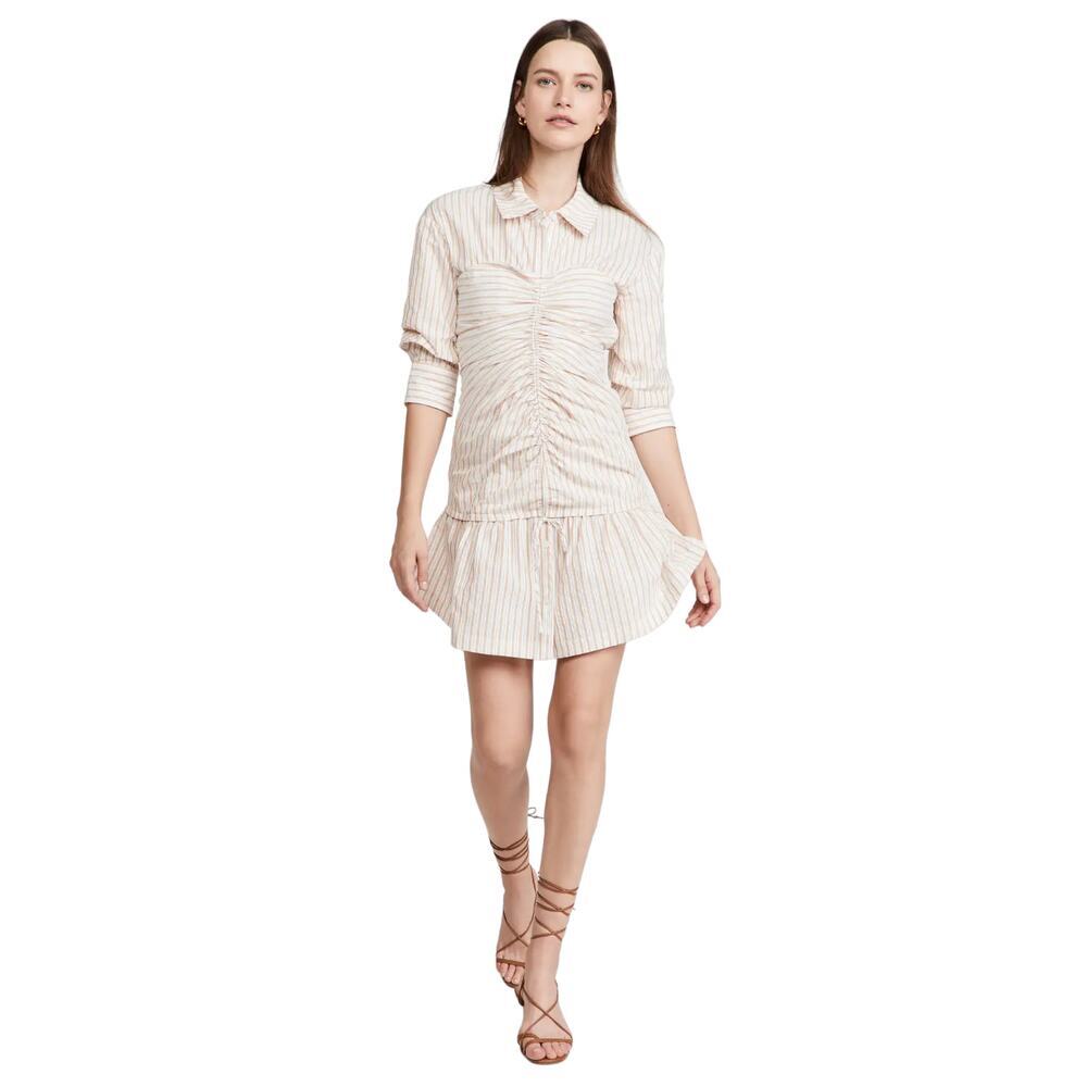 Jonathan Simkhai Cream and Pale Pink Striped Ruched Mini Dress
